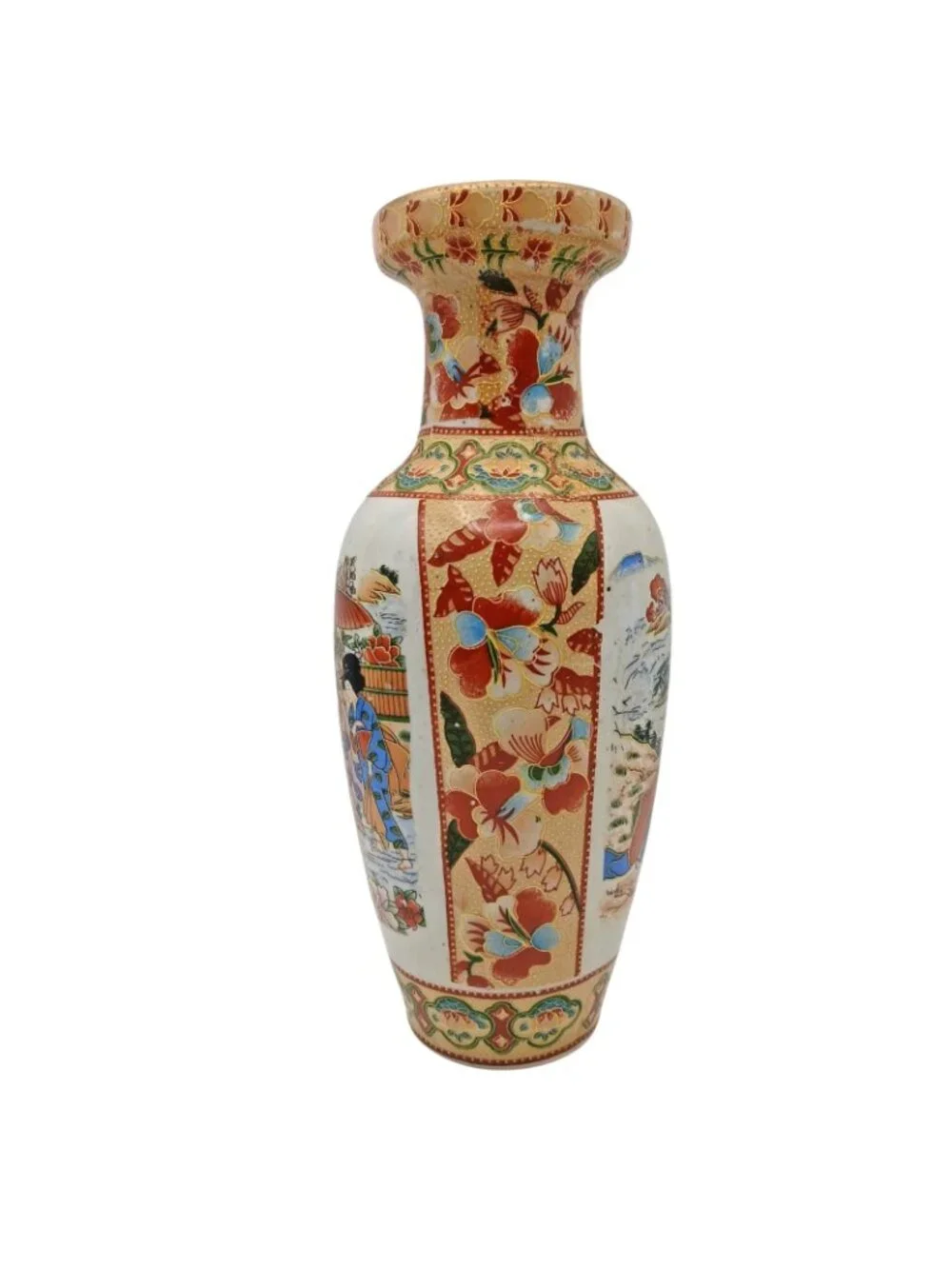 Japanese Satsuma Vase Geisha Scenic Floral Gold Gilt Pottery 10